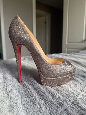 Christian Louboutin Lady Peep Glitter Platform Heels
